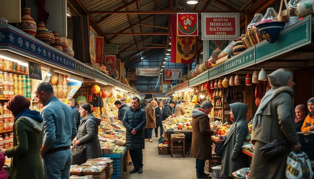 Local market in Khabarovsk with vendors selling traditional Russian goods Local market in Khabarovsk with vendors selling traditional Russian goods