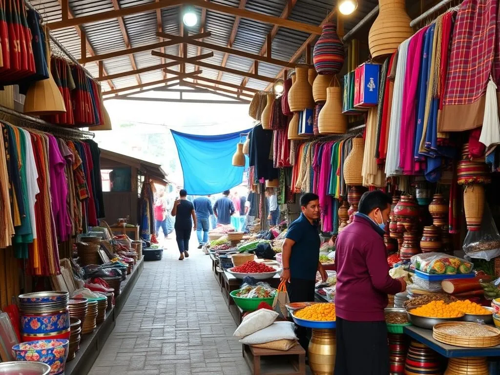 Local market in Muang Phin with traditional crafts and products