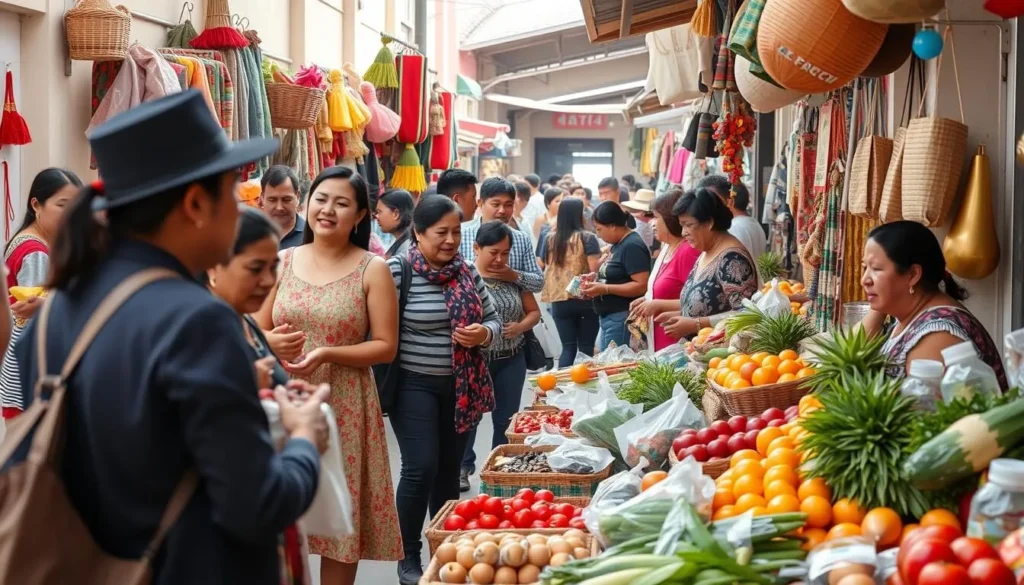 Local market in Tlalnepantla with vendors and shoppers interacting in a friendly atmosphere Local market in Tlalnepantla with vendors and shoppers interacting in a friendly atmosphere