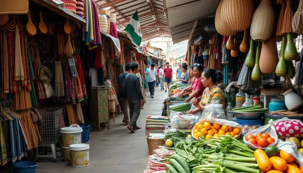 Local market in Xam Neua with vendors selling traditional crafts and produce