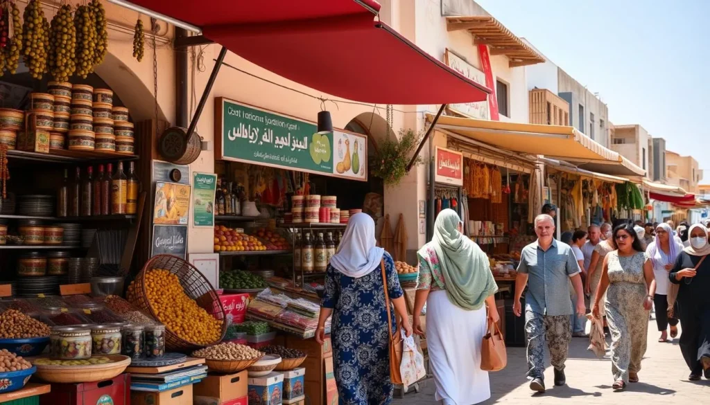 Local market scene in Sfax with vendors and shoppers