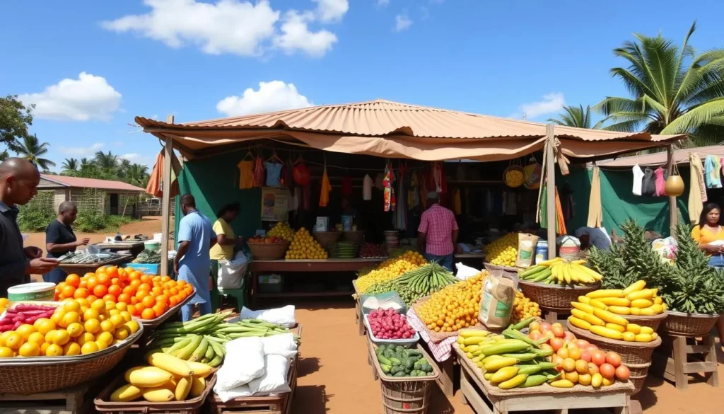 Local market with fresh fruits and vegetables near Ranomafana village