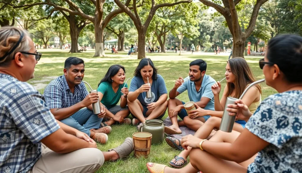 Local people enjoying tereré in a park in Campo Grande Local people enjoying tereré in a park in Campo Grande