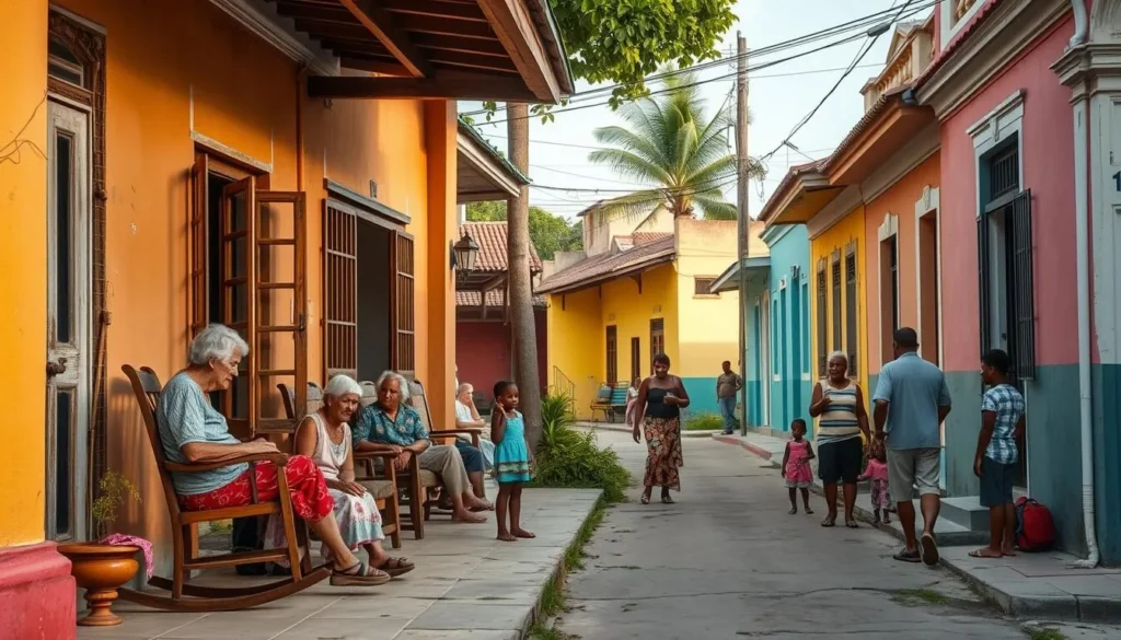 Local residents conversing in a street in Cardenas, Cuba