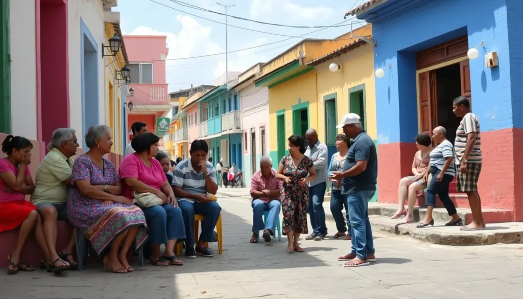 Local residents conversing on a street in Nuevitas, demonstrating the friendly atmosphere