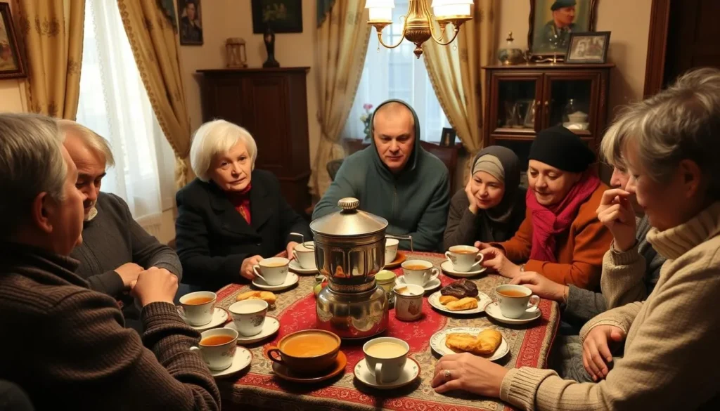 Local residents enjoying a traditional Russian tea ceremony in Barnaul