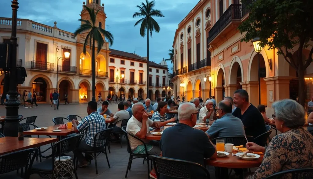 Local residents enjoying evening socializing at Praca Nauro Machado square in Sao Luis Brazil