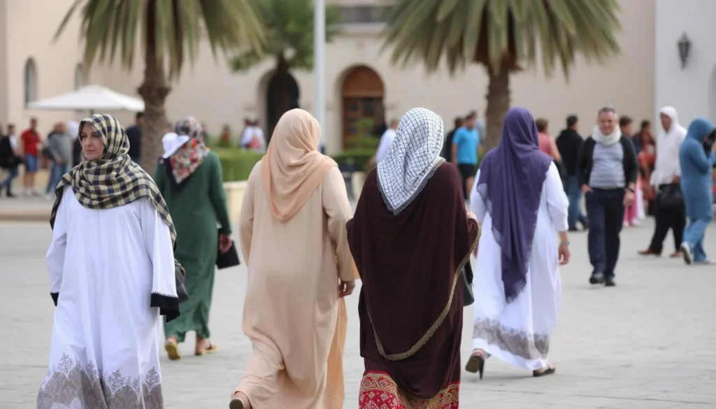 Local residents in traditional Moroccan clothing in Oued Zem