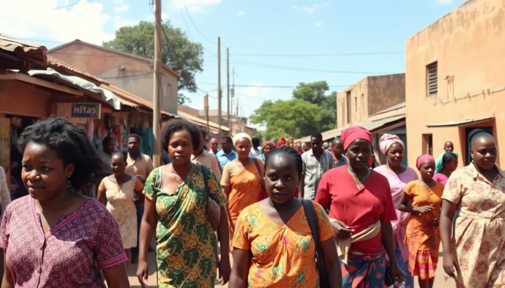 Local residents of Vangaindrano going about daily activities in the town center