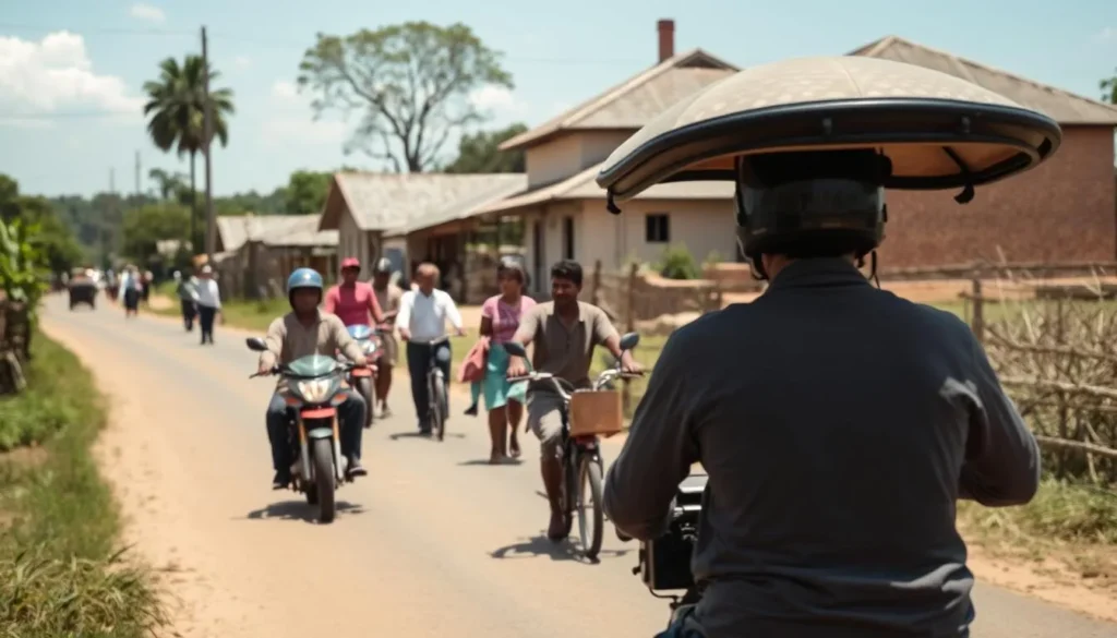 Local transportation in Soavinandriana with people walking on a rural road
