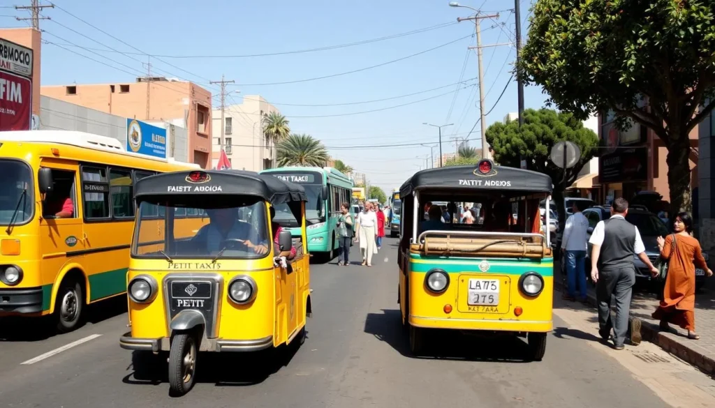 Local transportation in Tan-Tan Morocco with traditional taxis and buses