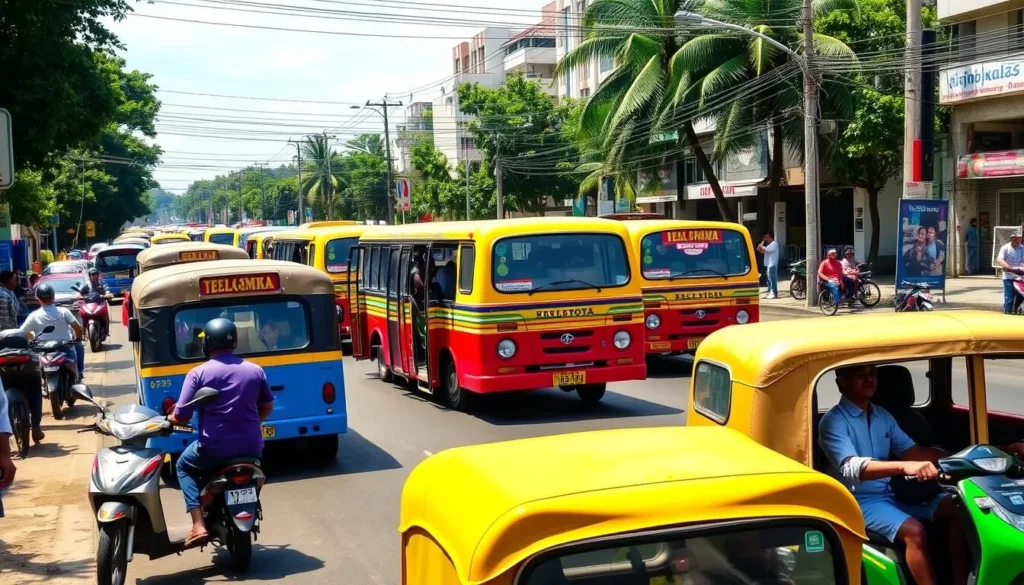 Local transportation options in Cimaha including colorful angkot minibuses