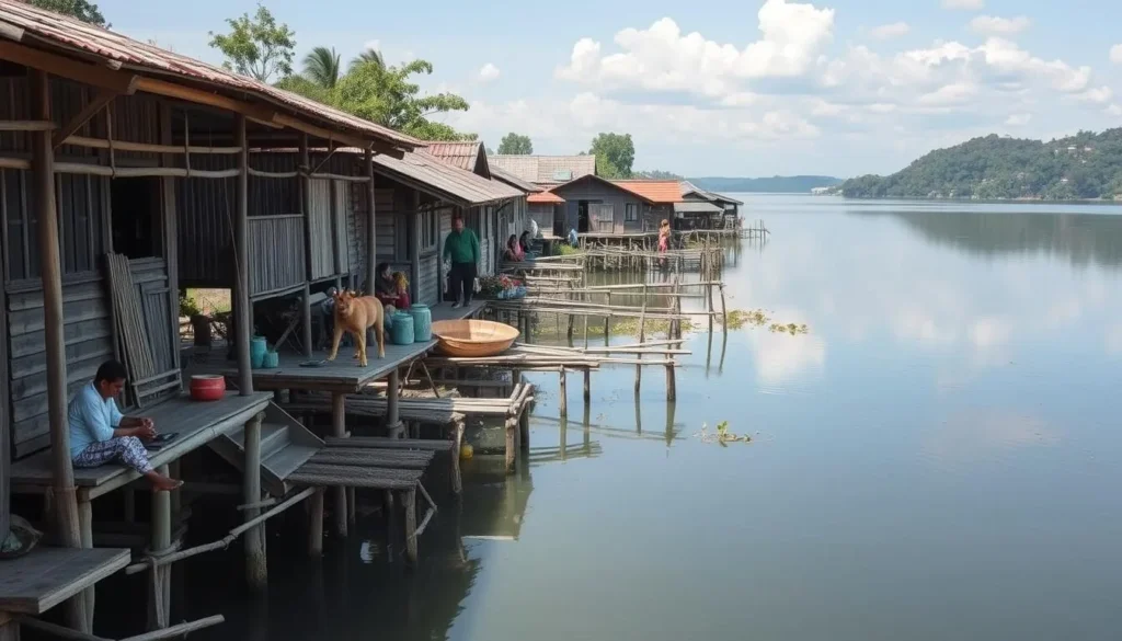 Local village near Lake Poso showing traditional houses and daily life