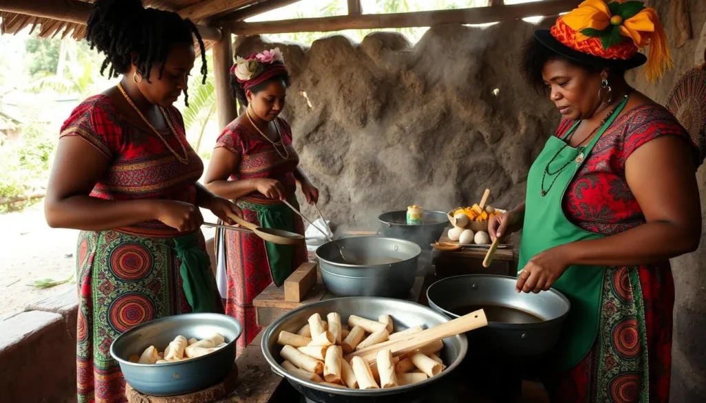 Local women demonstrating traditional cooking in Coqui village Local women demonstrating traditional cooking in Coqui village