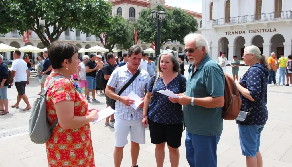 Locals and tourists interacting in Bayamo's central plaza, demonstrating the friendly culture