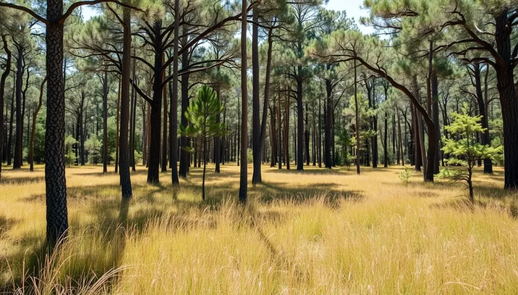 Longleaf pine forest at Dunns Creek State Park showing wiregrass understory Longleaf pine forest at Dunns Creek State Park showing wiregrass understory