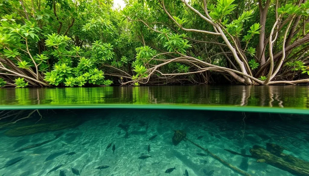 Lush mangrove ecosystem on Isla Contoy