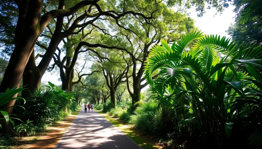 Lush pathways and tropical plants in Bogor Botanical Gardens - top attraction in Bogor, Indonesia