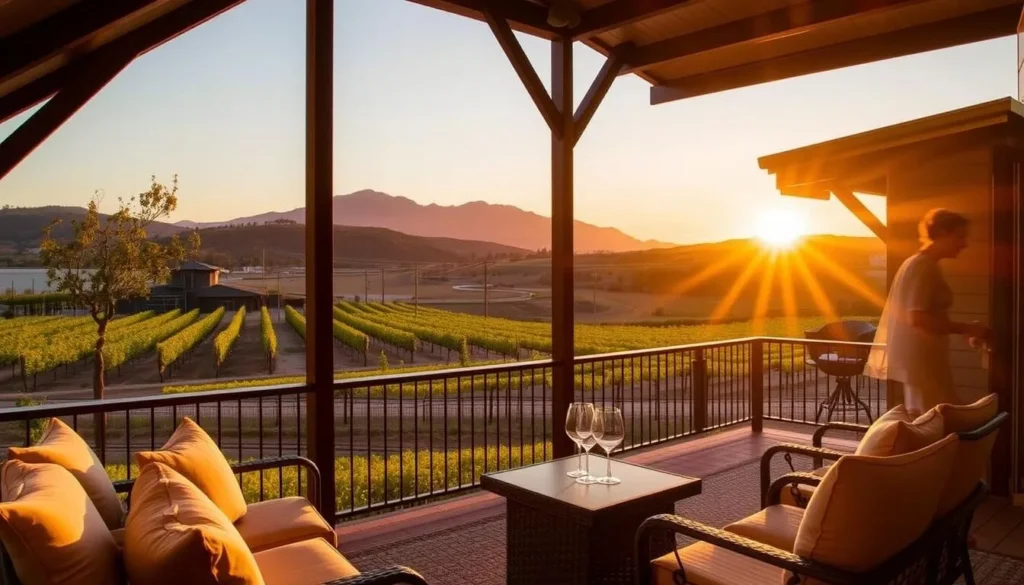Luxury accommodation overlooking Pokolbin vineyards at sunset Luxury accommodation overlooking Pokolbin vineyards at sunset