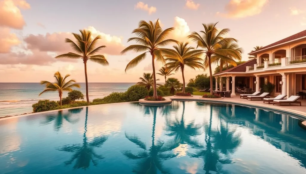 Luxury beachfront resort in Palm Cove with swimming pool overlooking the ocean