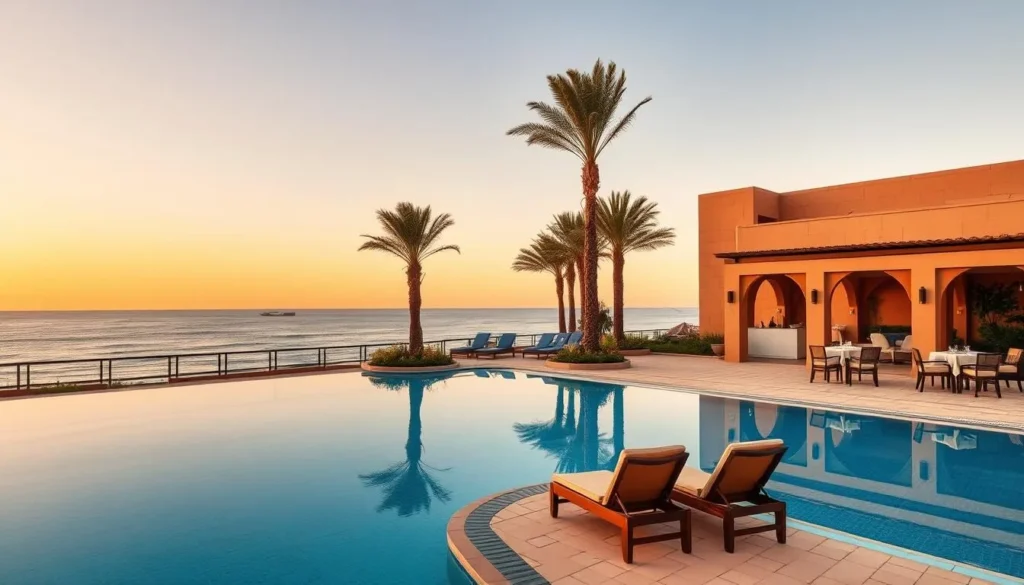 Luxury beachfront resort in Skhirat with swimming pool and ocean view