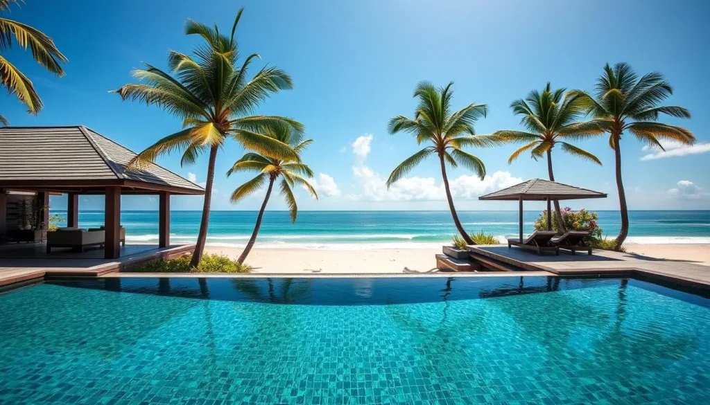 Luxury beachfront villa in Bali during dry season with perfect weather