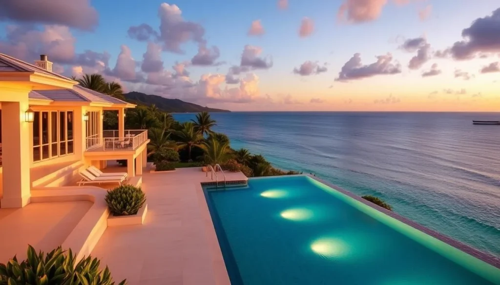 Luxury beachfront villa near Sandy Ground with infinity pool overlooking the Caribbean Sea