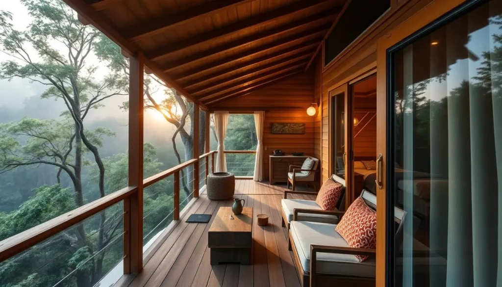 Luxury eco-cabin at O'Reilly's Rainforest Retreat with balcony overlooking the rainforest canopy