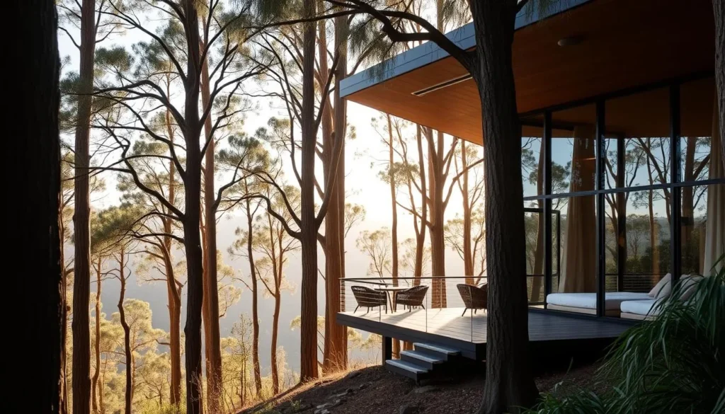 Luxury eco-retreat accommodation nestled in Blue Mountains forest Luxury eco-retreat accommodation nestled in Blue Mountains forest
