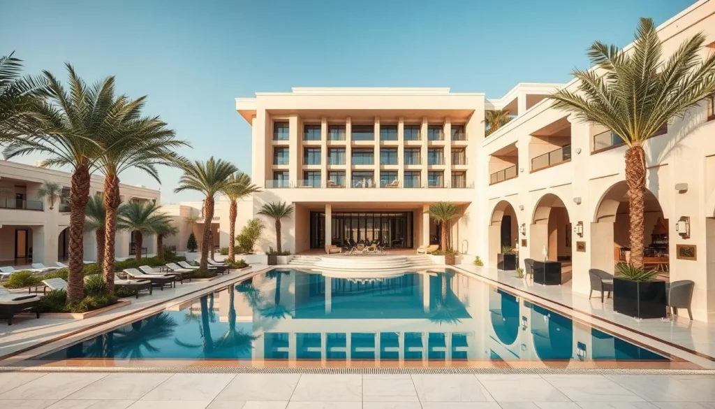 Luxury hotel in Dhahran with modern architecture and swimming pool