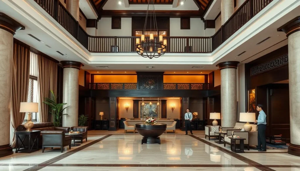 Luxury hotel in Surabaya with traditional Javanese architectural elements and modern amenities