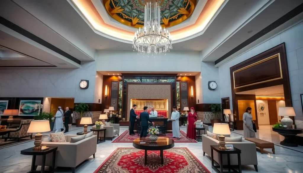 Luxury hotel lobby in Ibri with modern Arabic design elements