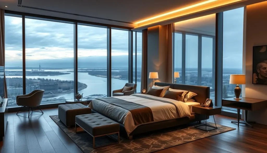 Luxury hotel room in Khabarovsk with view of the Amur River Luxury hotel room in Khabarovsk with view of the Amur River