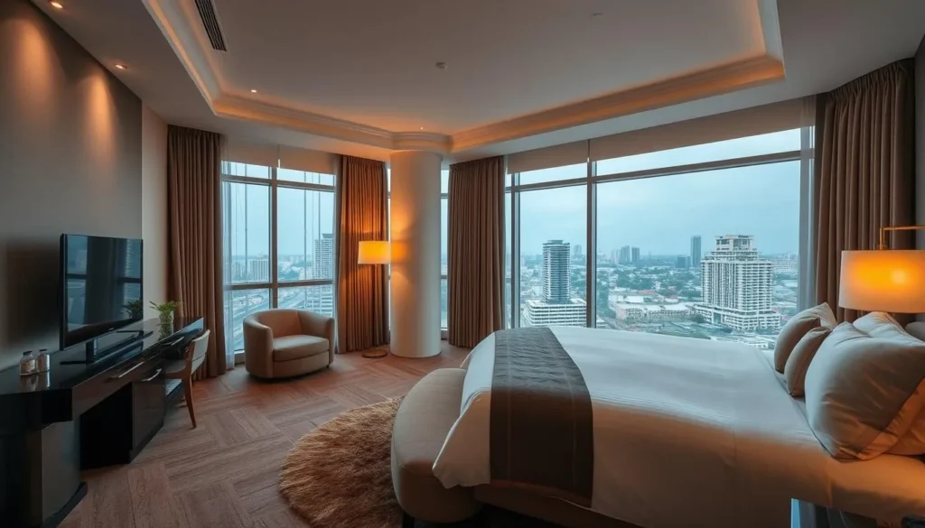 Luxury hotel room in Surabaya with city views