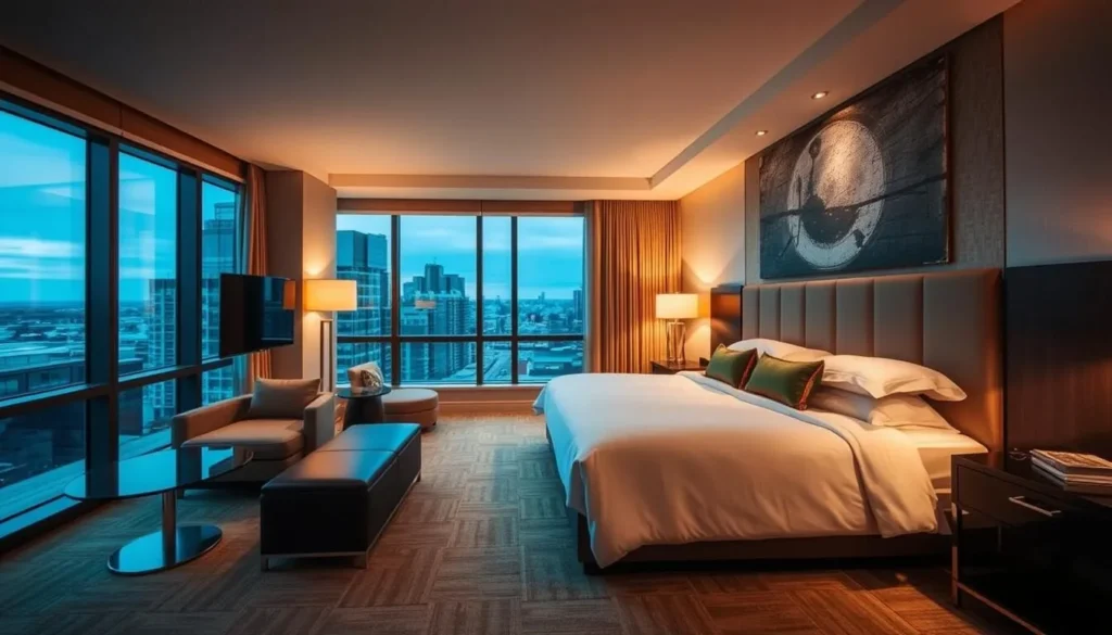 Luxury hotel room in downtown Kitchener with city views