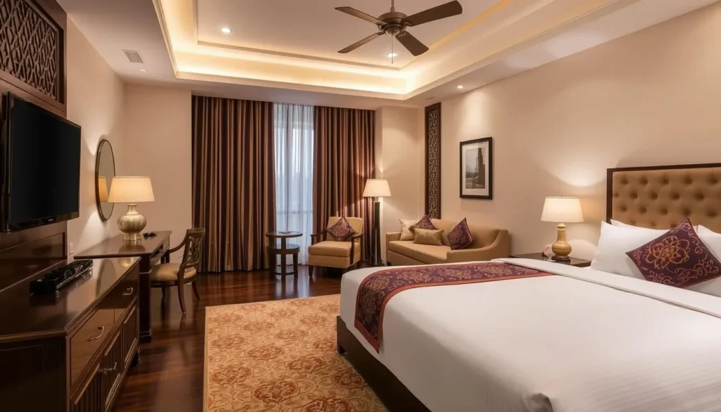 Luxury hotel room with traditional Javanese decor at The Royal Surakarta Heritage