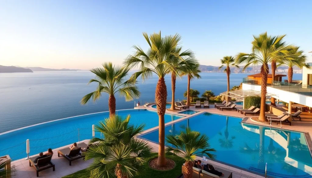 Luxury hotel with a pool overlooking the Sea of Galilee in Tiberias Luxury hotel with a pool overlooking the Sea of Galilee in Tiberias
