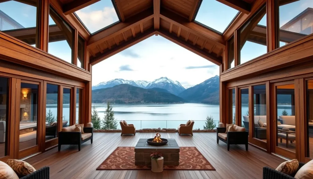 Luxury lodge with Lake Nahuel Huapi view in Bariloche, featuring alpine architecture