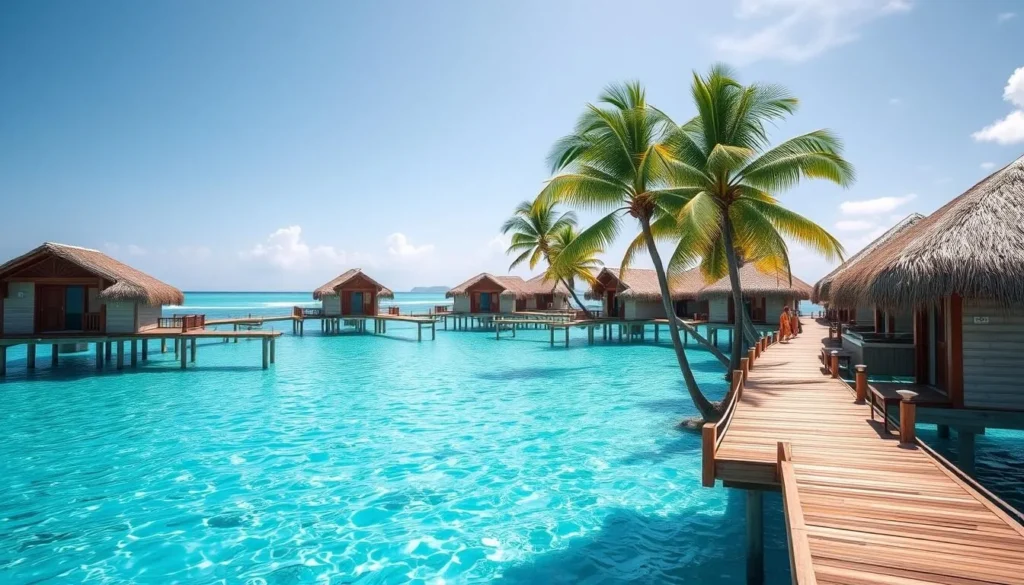 Luxury overwater bungalows at Melia Cayo Coco resort with turquoise waters
