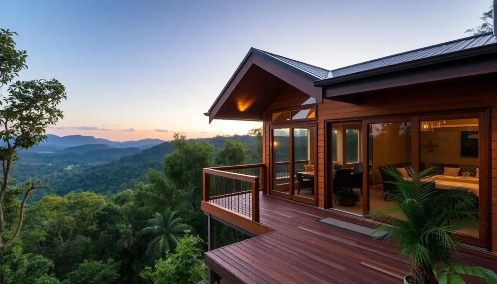 Luxury rainforest cabin accommodation in Montville Queensland with mountain views