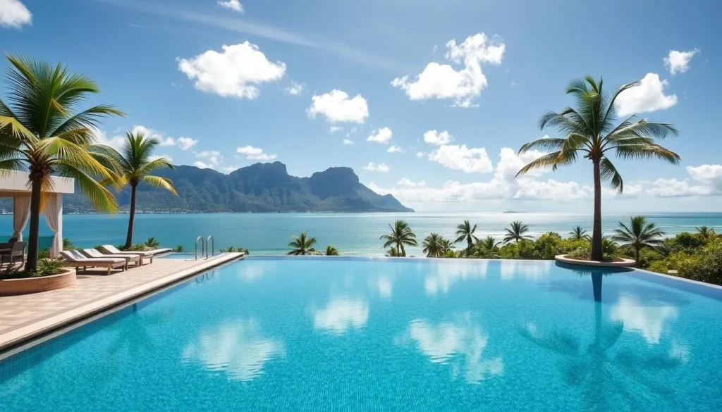 Luxury resort in Cairns with swimming pool overlooking the ocean Luxury resort in Cairns with swimming pool overlooking the ocean