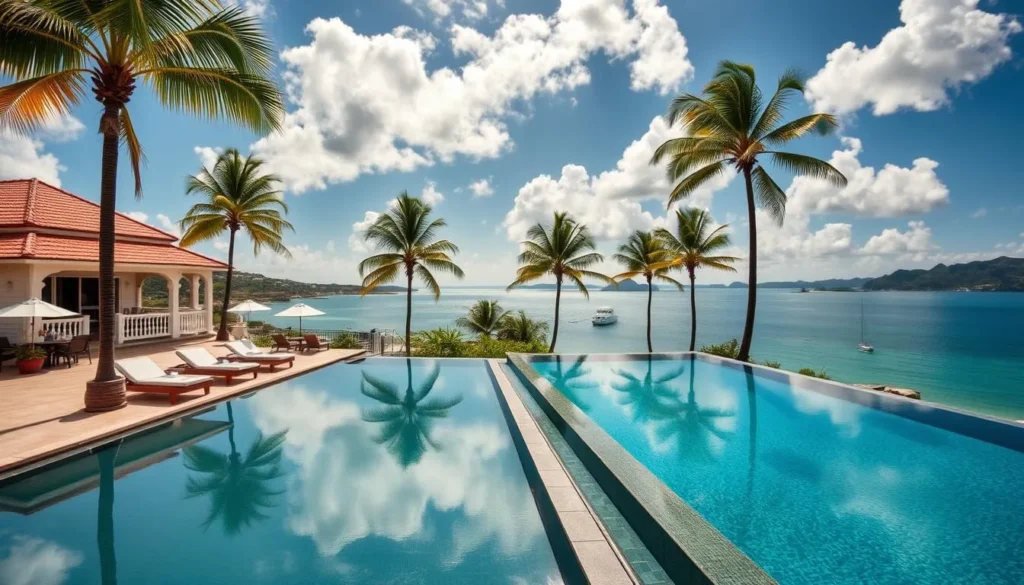 Luxury resort overlooking Falmouth Harbour with infinity pool and ocean views