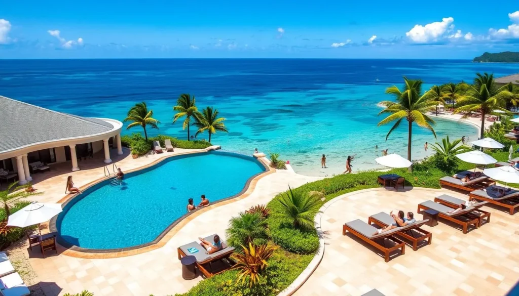 Luxury resort with pool overlooking the Caribbean Sea in All Saints, Antigua