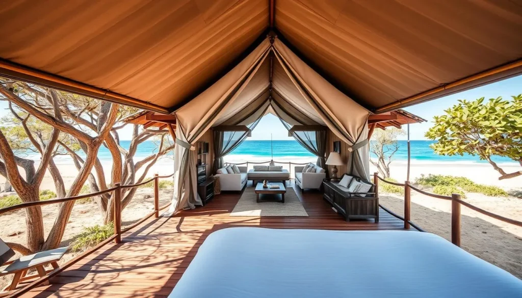 Luxury safari tent accommodation at Mikea Lodge with ocean view in Madagascar