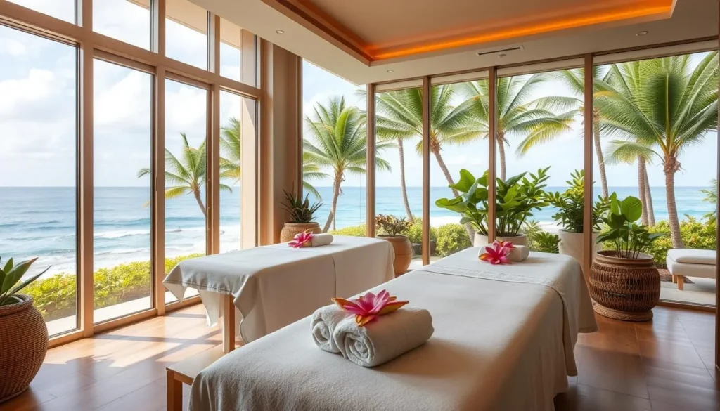 Luxury spa treatment room in Palm Cove with ocean views