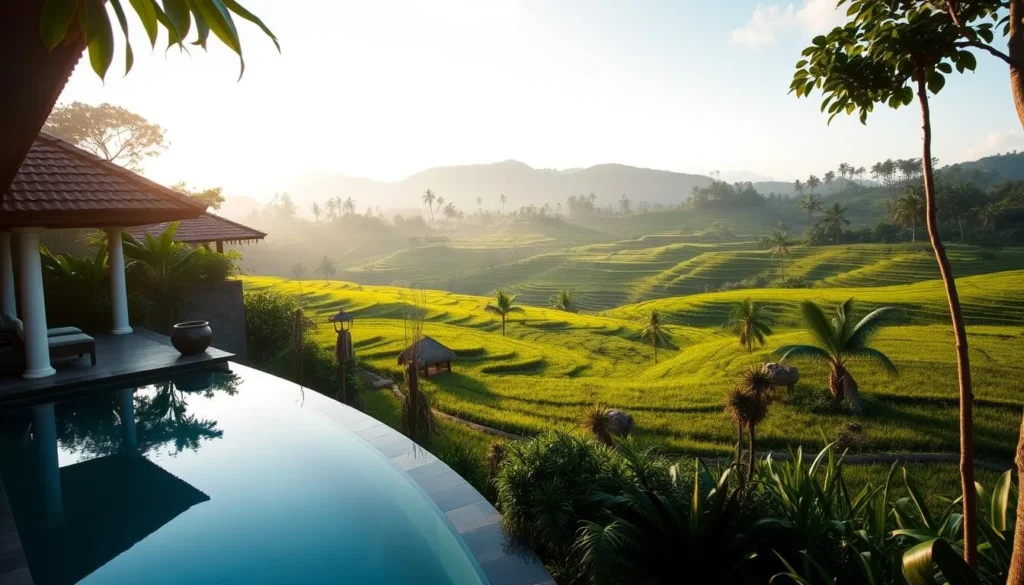 Luxury villa with private infinity pool overlooking rice terraces in Ubud, Bali