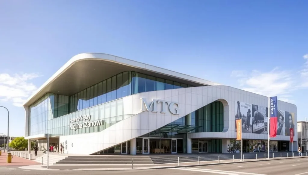 MTG Hawke's Bay museum exterior showing modern architecture in Napier MTG Hawke's Bay museum exterior showing modern architecture in Napier