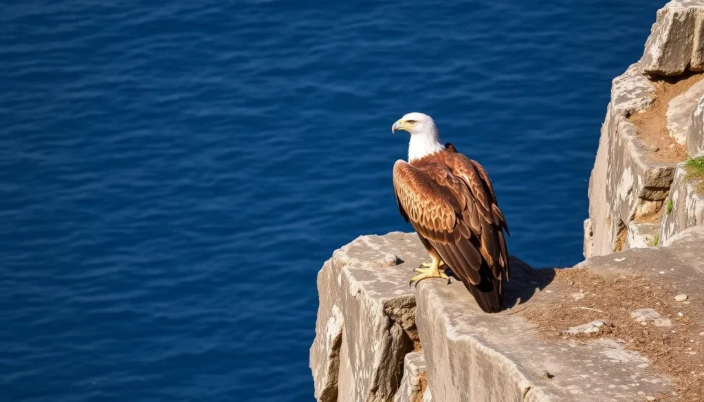 Madagascar fish eagle perched on a cliff at Nosy Hara Madagascar fish eagle perched on a cliff at Nosy Hara