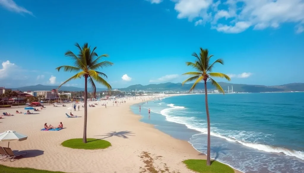 Main beach at Playas Ecuador with people enjoying the shoreline Main beach at Playas Ecuador with people enjoying the shoreline