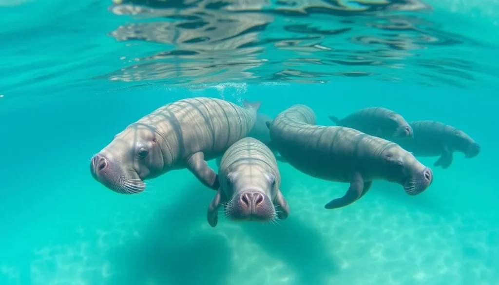 Manatees gathering in the clear blue waters of Blue Spring during winter